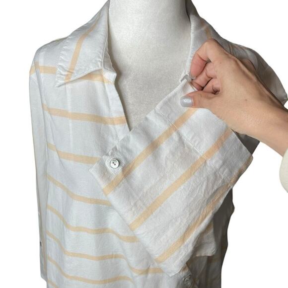 Soft Surroundings Long Sleeve Button Up Blouse Collared White & Yellow Stripes L - Picture 7 of 12